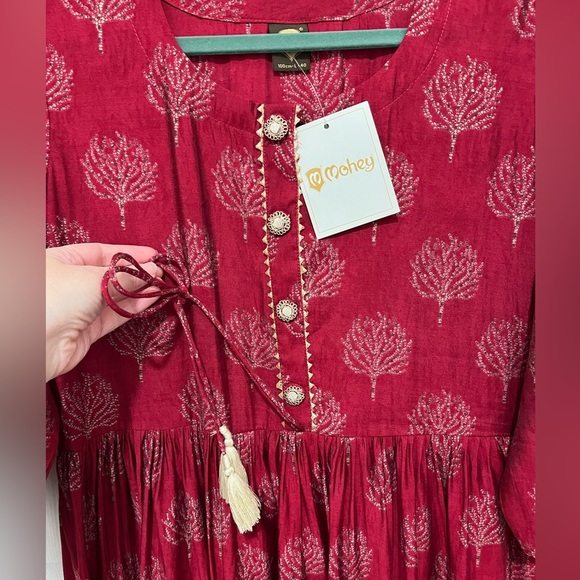 NWT Printed Party Wear Kurti in Wine Maroon Rayon Dress Size 40 - Picture 4 of 10